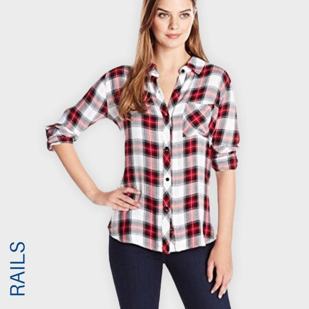 Women's RAILS red, black & white plaid button down shirt size medium